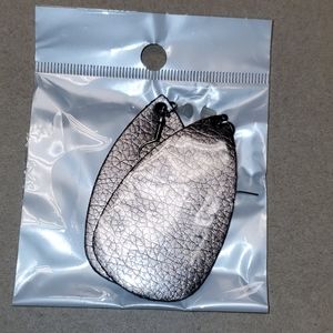 NWT Faux leather earrings, pewter teardrop